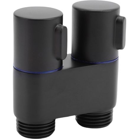 Robinet d'angle 1 entrée 2 sorties raccord mâle G1/2 à double commande en métal pour salle de bain WC bidet balcon noir (1/5)