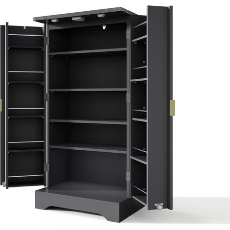 Credenza cucina nera con luce LED sensore, doppie ante e ripiani regolabili, 120 x 60,5 x 40 cm (1/5)
