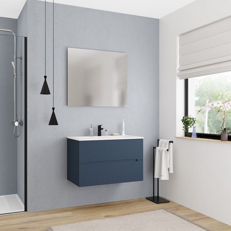 Ceramia 80cm, meuble de salle de bain assemblé, certifié FSC, bleu foncé (CERAMIA-5DB80)