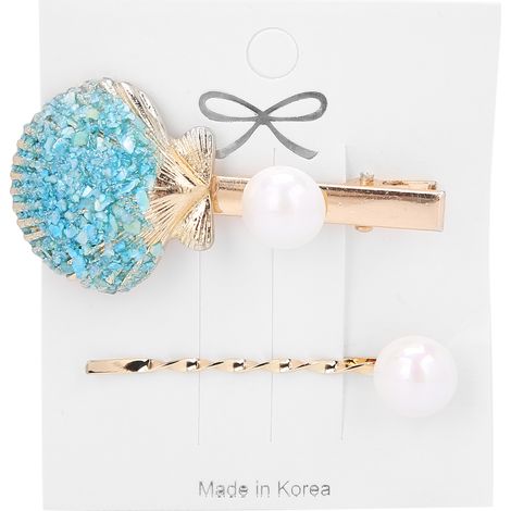 Coquillage nacré barrette cheveux femme clip métal perle imitation pinces élégantes fille cadeau bleu lac (1/5)