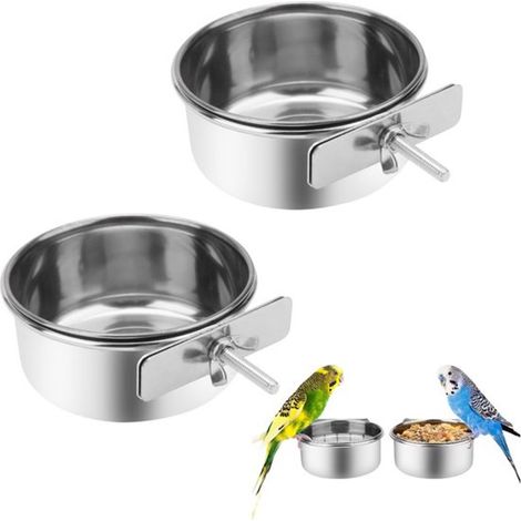 Mangeoire pour perroquet - Mangeoire pour oiseaux - Bol d'eau en acier inoxydable pour cage à oiseaux avec pince (1/5)