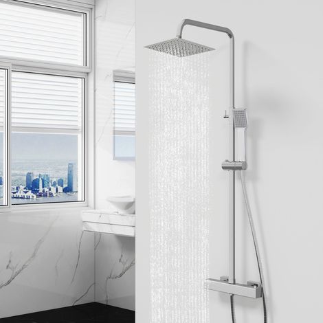Biubiubath Exposed Square Thermostatic Shower Mixer Bathroom Twin Head Valve Set