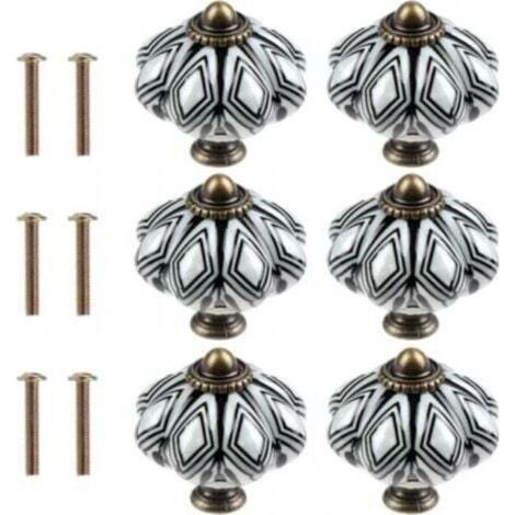 Set di 6 pomelli rotondi in ceramica nera per mobili - Stile zucca antica (1/4)