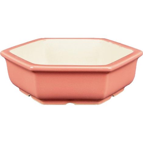 Vaso per bonsai esagonale in gres smaltato rosa 12x12x3,5 cm - A40