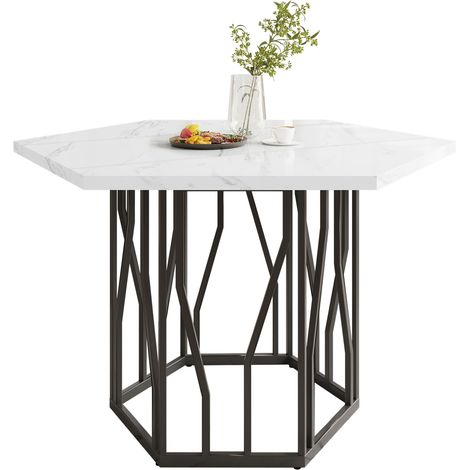 Table repas hexagonale marbre 4 chaises velours noir OKMYHOME (1/5)