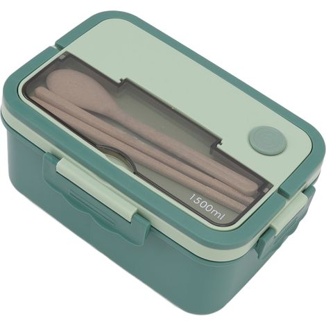 Boîte à lunch de 1500 ml en plastique résistant à la chaleur, de type bento, avec baguettes et cuillère, idéale pour les étudiants, couleur vert matcha. (1/5)