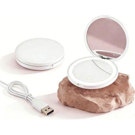 Miroir de Poche Lumineux 3X Blanc Portable Compact (1/5)