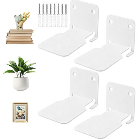 4 Pièces Etagere Murale Flottantes, Étagère Invisible Métal, Support Caché pour Livres, Étagères Décoration pour Maison, Bibliothèque, Chambre Coucher, Salle Bain, Bureau, Cuisine, Salon (Blanc) (1/5)