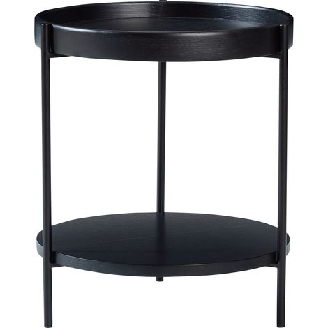 Tavolino rotondo a 2 ripiani in legno e metallo, nero, Ø44x48 cm, montaggio facile (1/5)