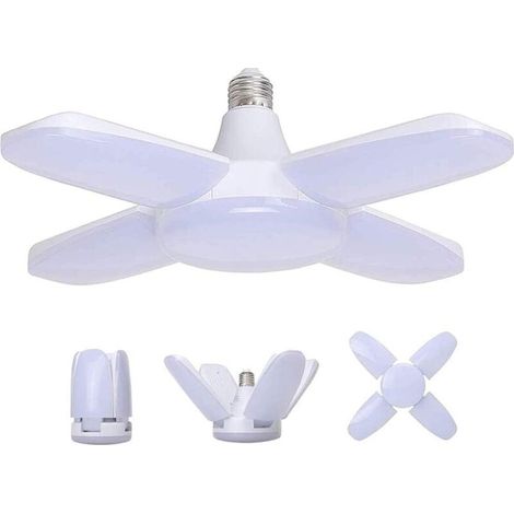 Lampe Garage E27 60W, Blanc Froid 6500K 6800Lm Lampe Atelier Déformable avec 4 Panneaux Ajustables, Éclairage Plafond LED, pour Garages, Entrepôts, Gymnases (1/5)
