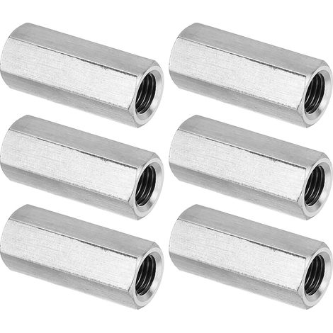 Ecrou Long M10 x 1.25 de Pas Écrou Hexagonal en Acier Inoxydable 304, 6Pcs 35mm/ 1.4" Longueur Raccords de Tige Filetés Avec Écrou de Serrage, Ton Argent (1/5)