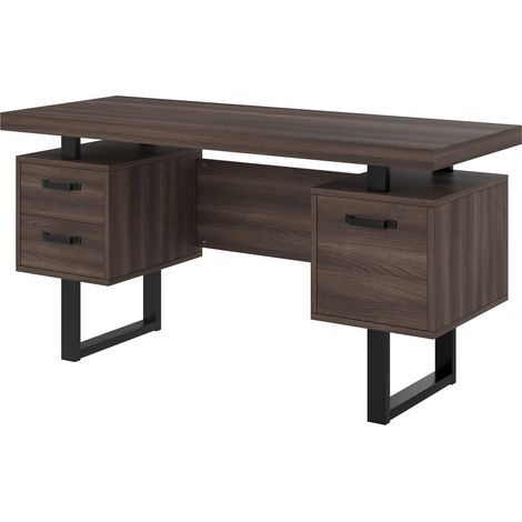 Büroschreibtisch 135 x 54 x 76 cm aus MDF und Metall, braun und schwarz (1/5)