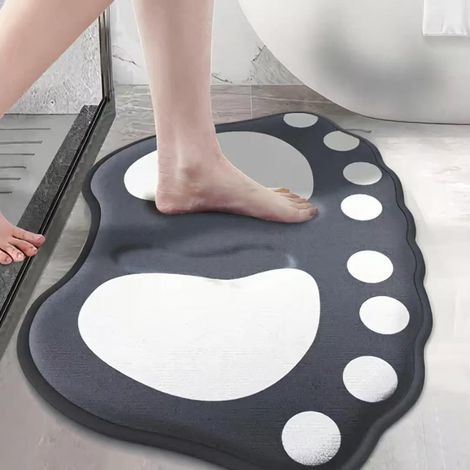 Tapis de salle de bain antidérapant en flanelle, doux, absorbant et léger, motif empreintes de pattes, pour douche, baignoire, toilettes, gris moyen (40 x 60 cm) (1/4)