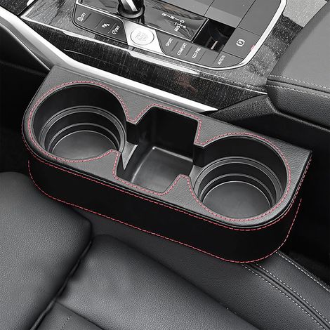 boîte de rangement pour siège auto, porte-gobelet en cuir, rangement latéral pour console centrale avant (noir) (1/5)