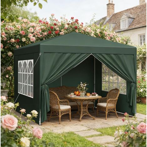 Tente gazebo 300x300x250 cm verte en acier et tissu Oxford avec toit imperméable et hauteur réglable (1/4)