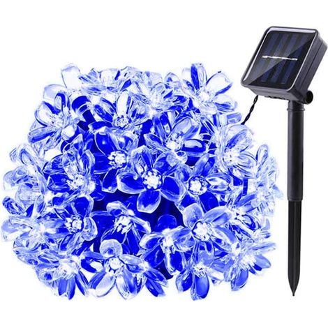 1 Guirlande lumineuse, 50 LED, motif fleurs, étanche, mode clignotement, panneau solaire, pour jardin extérieur (1/5)