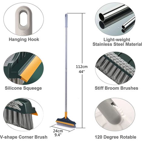Spazzola multifunzione 3 in 1 con manico lungo, soffione doccia girevole a 120°, spazzola per la pulizia domestica di bagno e cucina.