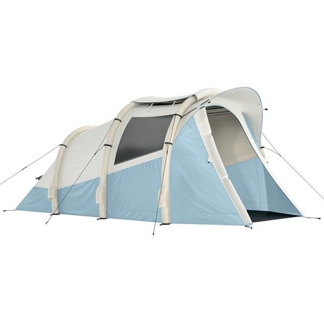 Tienda de campaña hinchable azul claro para 2-3 personas con bomba, impermeable 3000 mm, dormitorio y sala de estar, montaje rápido