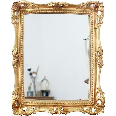 Miroir décoratif vintage carré 24 x 28 cm – Miroir mural en or antique – Fixation murale incluse – Support de table intégré (1/5)