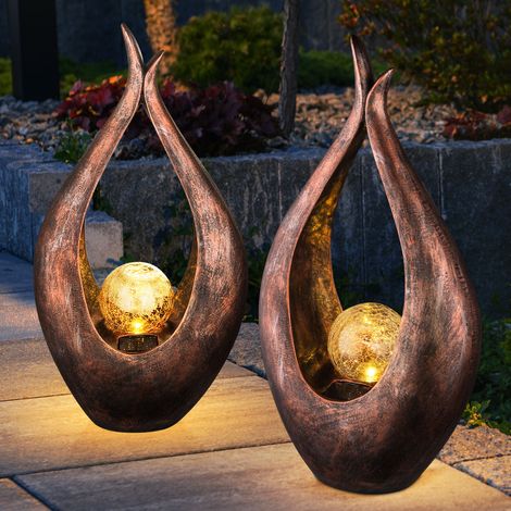 Globo – Lot de 2 lampes solaires d'extérieur à LED – Verre transparent, sphère courbe, plastique bronze – Indice de protection IP44, 50 cm