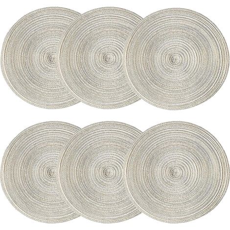Lot de 6 Sets de Table Rond Tissés Set de Table, Napperons de Table de 38 cm Lavable Antidérapants Résistantes à la Chaleur Set de Table, Beige (1/5)