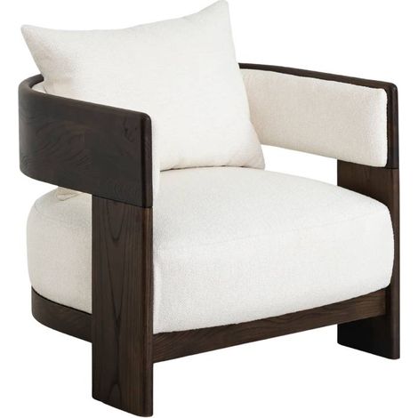 Fauteuil en bois d'orme et tissu écru Yséon (1/5)