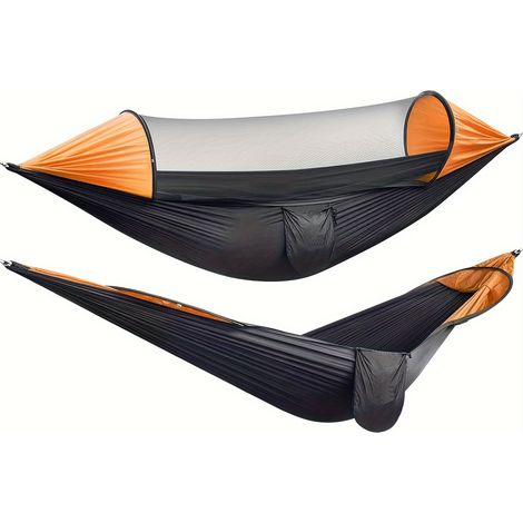 Hamac à moustiquaire automatique à installation rapide pour camping extérieur, nylon avec pieds, hamac anti-moustiques, charge maximale de 661, noir et orange (1/5)