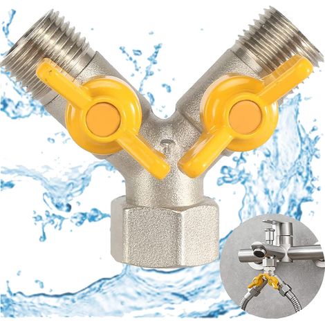 Raccord laiton gaz 20mm avec inverseur, double sortie 2 voies, filetage mâle pour tuyau gaz naturel et GPL (1/3)