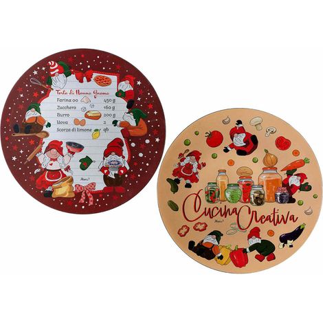 Assiette de présentation de Noël en plastique rigide imprimé gnomes et Merry Christmas, lot de 12, diam. 33 cm