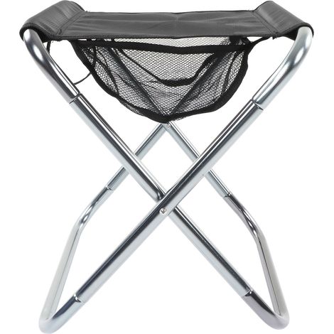Tabouret pliant portable d'extérieur, en alliage d'aluminium, tabouret pliant de camping peint façon train, très grande taille, gris argenté. (1/5)