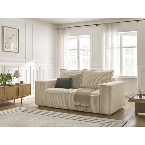 BOBOCHIC - Canapé droit convertible CHELSEA ouverture express gros côtelé doux 140x200 Taupe (1/5)