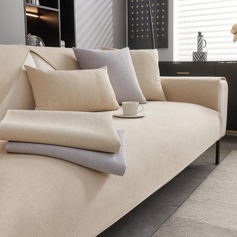 Housse de canapé antidérapante en chenille - Beige - 90 x 120 cm (1/5)