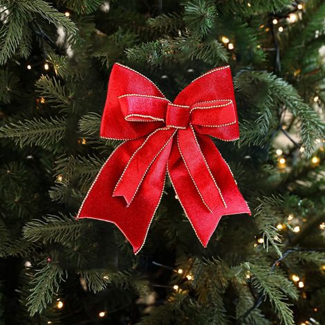 Ribbon - Bow Noël En Velours Rouge - Pour Décoration Arbre De Noël Porte Fenêtre Extérieur Intérieur - 1 Pièce (1/5)