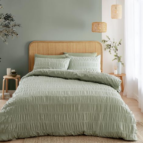 Parure de lit Simple en Seersucker avec Housse de Couette et taie d'oreiller Vert Sauge (1/5)