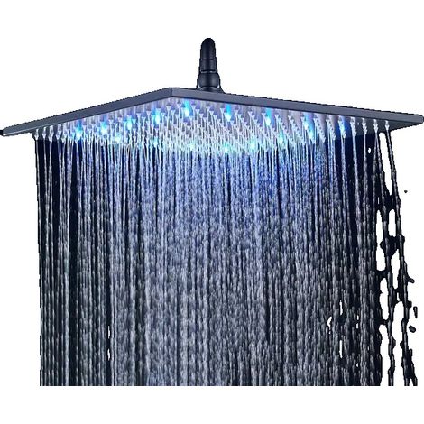 Cabezal de ducha con LED que cambia de color, efecto lluvia, 16 pulgadas, negro. (1/2)