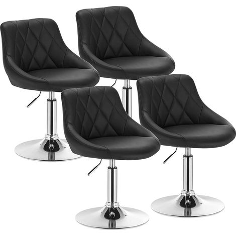 Woltu – Lot de 4 tabourets de bar similicuir – Hauteur réglable 66-82cm – Rotatif 360° – Base en métal chromé – Charge 100kg – Gris (1/4)
