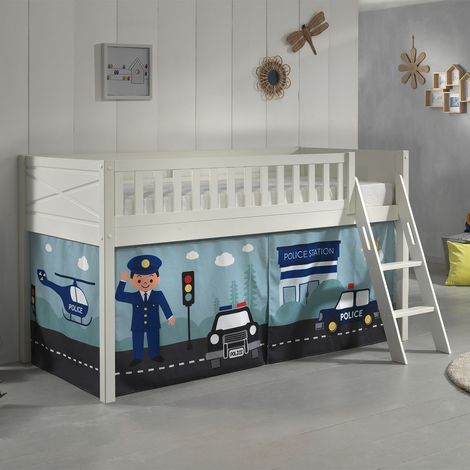 Lit mi-hauteur Scottie 90x200 cm avec rideau de jeu police-blanc (1/5)