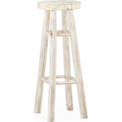 Tabouret haut en teck blanc lavé - Blanc lavé (1/2)