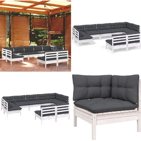 Salon de jardin 9 pcs avec coussins blanc bois de pin massif - Salon De Jardin - Mobilier De Jardin - Ensemble Salon De Patio - Meubles De Terrasse - Chaise Longue - Home & Living (1/5)