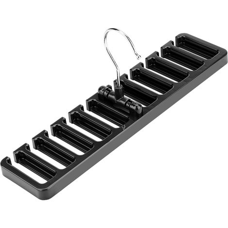 Support mural solide pour ceintures, foulards et cravates, 10 emplacements, organiseur de rangement en plastique noir, gain de place pour dressing et penderie. (1/5)