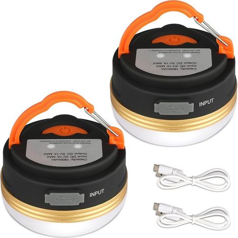 Lot de 2 lampes de camping LED rechargeables par USB, lampes torches et batteries externes, avec base magnétique, 3 modes, lampes de tente portables et étanches, idéales pour la randonnée, la pêche et (1/5)