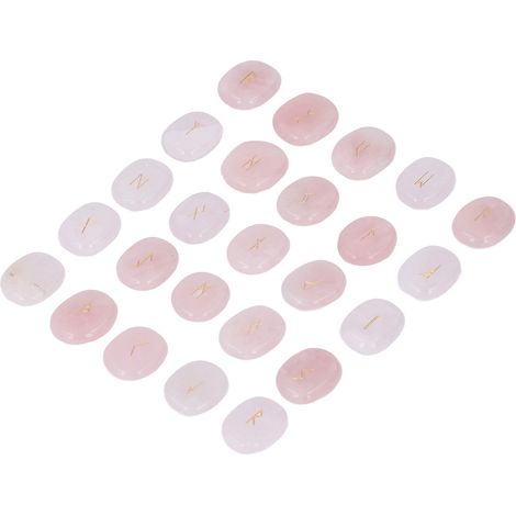 Ensemble de 25 Pierres Runes en Quartz Rose Polies pour Divination et Équilibre des Chakras (1/5)