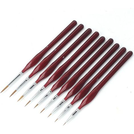 Détail Pinceau, 9 pcs Peinture Pinceaux Acrylique pour la Peinture à L'aquarelle Gouache et Acrylique, Idéal pour des détails Minutieux et Finition (1/5)