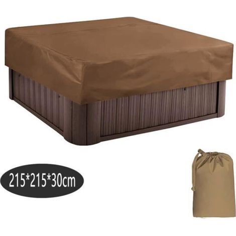 Quadratische, wasserdichte Whirlpoolabdeckung für den Außenbereich, aus 190T Polyestergewebe, Farbe: Kaffeebraun, Maße: 215 x 215 x 30 cm (1/5)