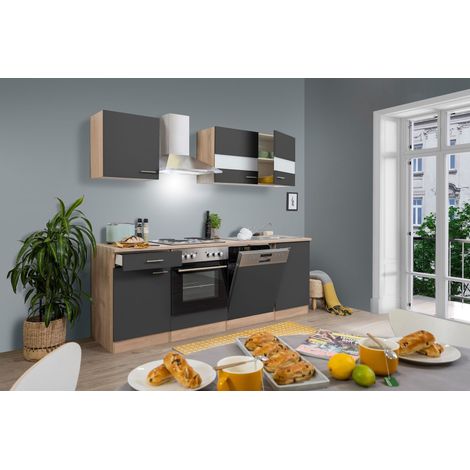 Cuisine Kitchenette bloc cuisine intégrée Chêne Gris Merle 220 cm Respekta
