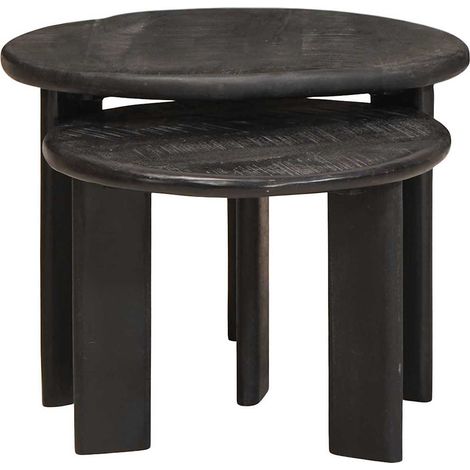 Tables basses gigognes 2 pcs Table de salon Table de café Blanc Bois de mangue massif (1/5)