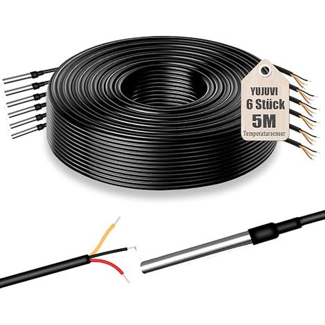 Capteur de Température 5M Sonde Temperature 6 Pièces Sonde de Température Numérique Étanche en Acier Inoxydable Compatible avec et (1/5)