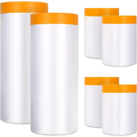 6 Rouleaux Films de Masquage avec Ruban Adhésif, Masker avec Ruban de Masquage, Film de Peintre Transparent pour Masquer Recouvrir Protection Sol Meubles (55 cm x 20 m, 150 cm x 20 m) (1/5)