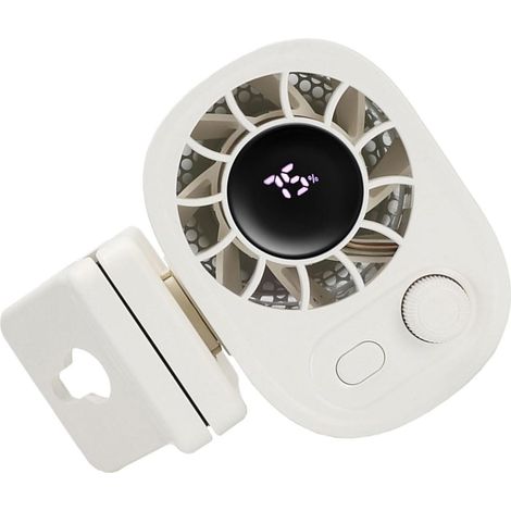 Ventilateur de bureau (blanc) avec pince robuste, rechargeable, affichage LED, vitesse de ventilation réglable, fonctionnement silencieux. (1/5)