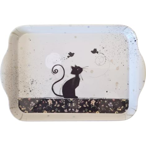 Mini plateau en mélamine Chat et oiseaux 20 cm (1/2)
